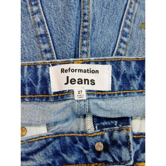 Reformation Cynthia High Rise Denim Jeans Straight Embroidered Womens Size 27 - Picture 3 of 10